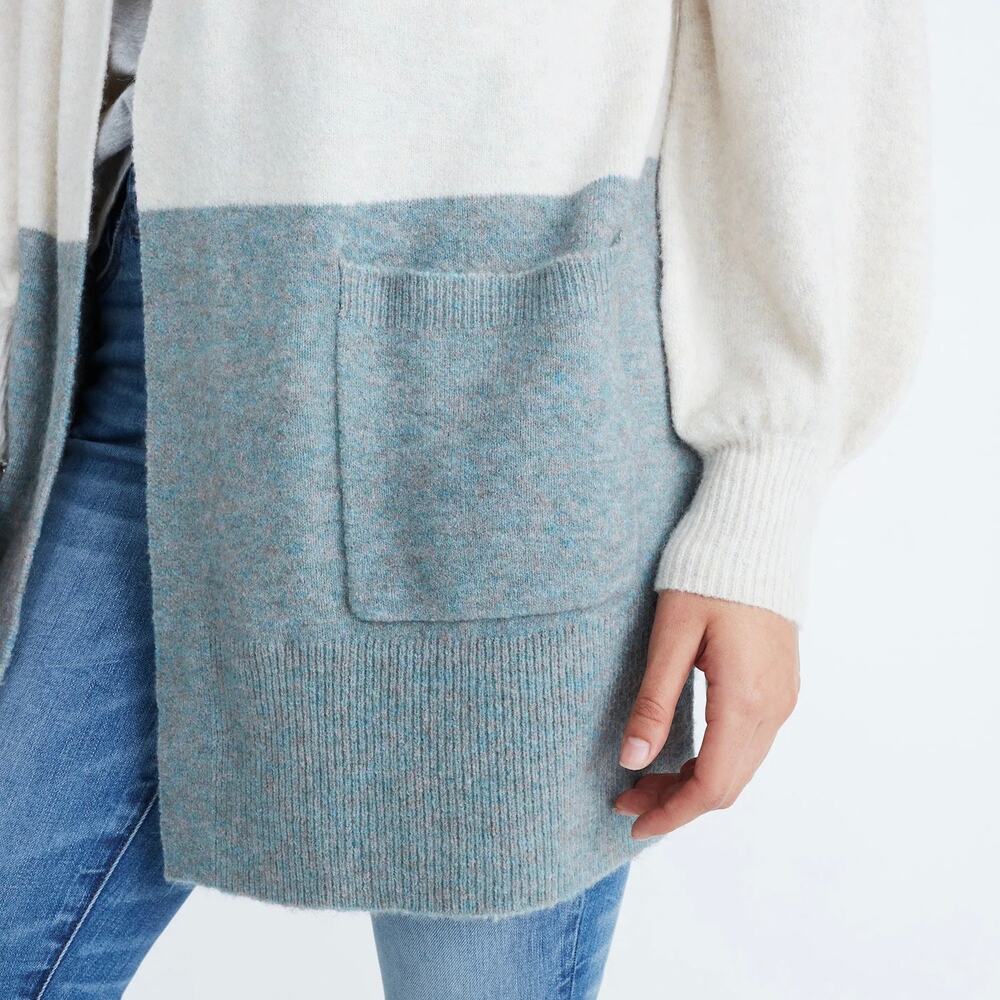 MADEWELL Edgewater Bubble Sleeve Cardigan Sweater Colorblock XS K5801 - Picture 2 of 11